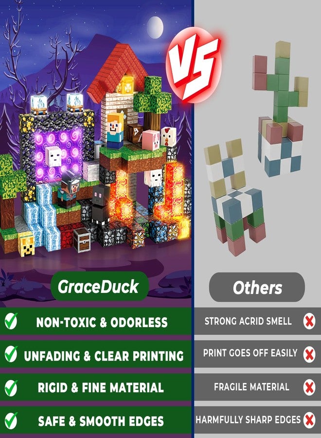 GraceDuck 200 PCS Magnetic Blocks with Light Up Blocks - Magnetic Building Blocks, Magnetic Construction Cube Toys, STEM Sensory Learning Toys, Christmas Birthday Gifts for Toddlers Boys and Girls Age 3+ - Image 4
